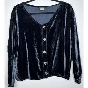 CP Shades Velvet Top Womens Small Navy Blue Button Front Blouse San Francisco